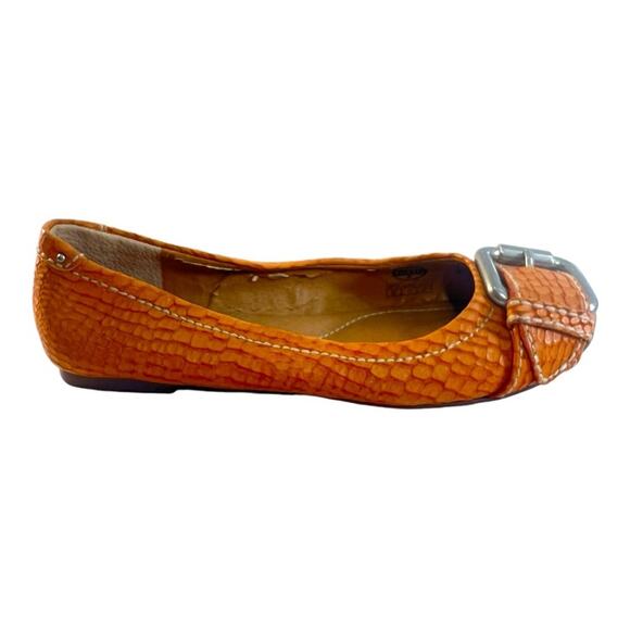 FOSSIL VINTAGE Reptile Embossed Rust Leather Flats silver-tone Buckle Top 6.5 - Picture 3 of 14